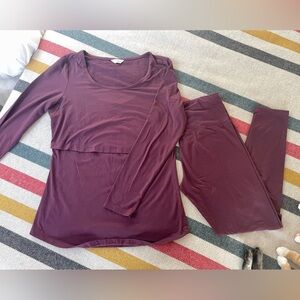Kindred Bravely Jane Bamboo Burgundy Plum Long Sleeve Nursing Pajama Set
